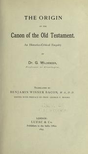 Cover of: The origin of the canon of the Old Testament: an historico-critical enquiry