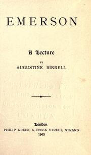 Cover of: Emerson: a lecture