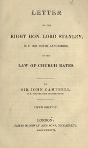 Cover of: Letter to the Right Hon. Lord Stanley ... on the law of church rates