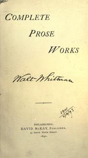 Cover of: Complete prose works. by Walt Whitman