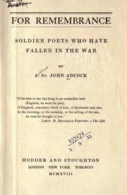 Cover of: For remembrance by Arthur St. John Adcock