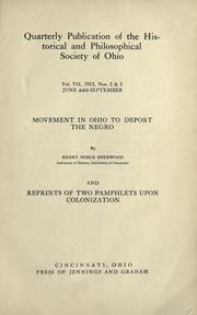 Cover of: Movement in Ohio to deport the negro