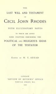 Cover of: The last will and testament of Cecil John Rhodes by Cecil Rhodes