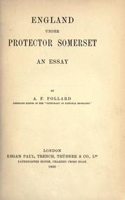 Cover of: England under Protector Somerset: an essay