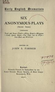 Cover of: Anonymous plays.