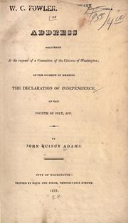 Cover of: An address delivered at the request of a committe of the citizens of Washington
