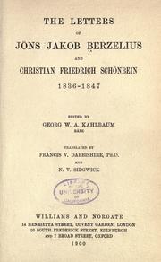 Cover of: The letters of Jöns Jakob Berzelius and Christian Friedrich Schönbein, 1836-1847