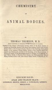 Cover of: Chemistry of animal bodies.