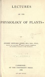 Cover of: Lectures on the physiology of plants