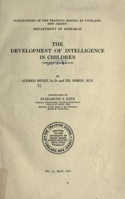Cover of: The Development of Intelligence in Children: (The Binet-Simon Scale)