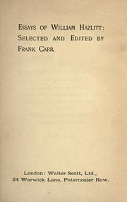 Cover of: Essays of William Hazlitt