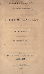 Cover of: Reports of cases argued and determined in the Court of Appeals of Maryland by Maryland. Court of Appeals.