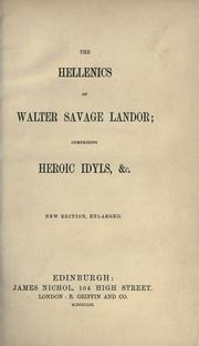 Cover of: The Hellenics of Walter Savage Landor