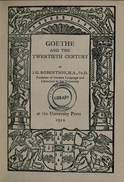 Cover of: Goethe and the twentieth century