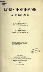 Cover of: Lord Hobhouse: a memoir