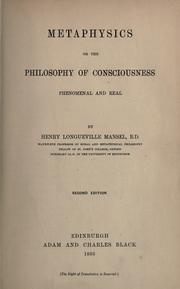 Cover of: Metaphysics: or, The philosophy of consciousness, phenomenal and real