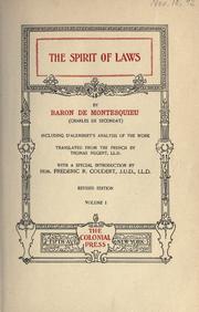 Cover of: The Spirit of laws by Charles-Louis de Secondat baron de La Brède et de Montesquieu