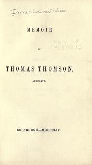 Cover of: Memoir of Thomas Thomson, advocate