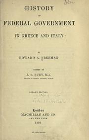 Cover of: History of federal government in Greece and Italy
