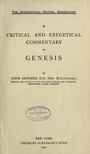 Cover of: A critical and exegetical commentary on Genesis. by Skinner, John