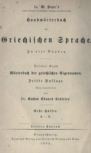 Cover of: Wörterbuch der griechischen Eigennamen.