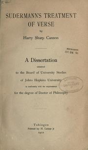 Cover of: Sudermann's treatment of verse