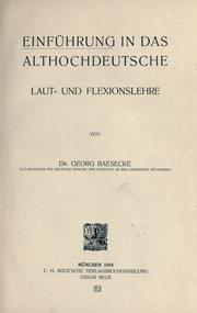 Cover of: Einführung in das althochdeutsche Laut- und Flexionslehre