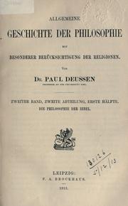 Cover of: Allgemeine Geschichte der Philosophie by Paul Deussen