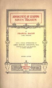 Cover of: Advancement of learning and Novum organum by Francis Bacon
