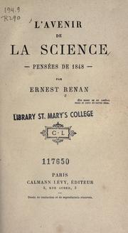 Cover of: avenir de la science: pensées de 1848