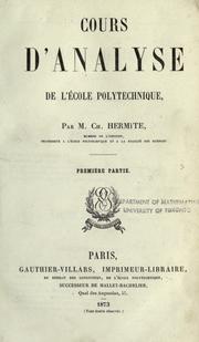 Cover of: Cours d'analyse de l'école polytechnique by Charles Hermite