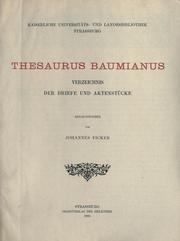 Cover of: Thesaurus Baumianus: Verzeichnis der Briefe und Aktenstücke