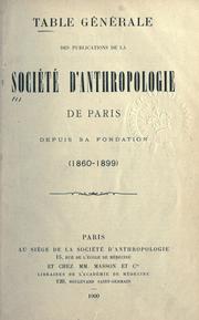 Cover of: Table générale des publications.