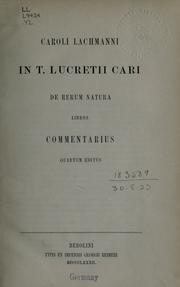 Cover of: In T. Lucretii Cari De rerum natura libros commentarius.