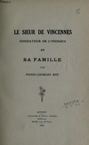 Cover of: sieur de Vincennes: fondateur de l'Indiana et sa famille.