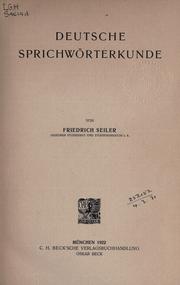 Cover of: Deutsche Sprichwörterkunde.