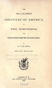 Cover of: The pre-Columbian discovery of America: by the Northmen, with translations from the Icelandic sagas.