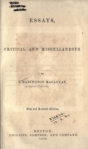 Cover of: Essays, critical and miscellaneous. by Thomas Babington Macaulay