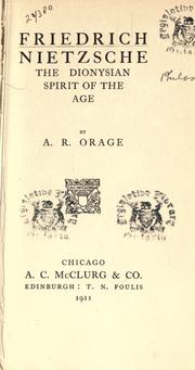 Cover of: Friedrich Nietzsche by A. R. Orage