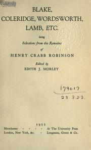 Blake, Coleridge, Wordsworth, Lamb, & c by Henry Crabb Robinson