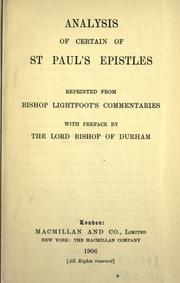 Cover of: Analysis of certain of St. Paul's Epistles by Joseph Barber Lightfoot