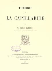 Cover of: Théorie de la capillarité by Emile Mathieu