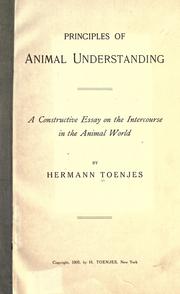 Cover of: Principles of animal understandings by Hermann Toenjes