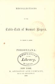Cover of: Recollections of the table-talk of Samuel Rogers by Samuel Rogers