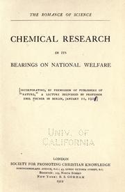 Cover of: Chemical research in its bearings on national welfare