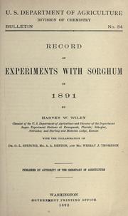 Cover of: Record of experiments with sorghum in 1891.