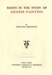 Cover of: Essays in the study of Sienese painting by Bernard Berenson