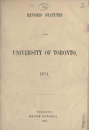 Revised Statutes of the University of Toronto, 1871 University Of Toronto