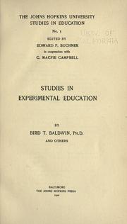 Cover of: Studies in experimental education