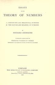 Cover of: Essays on the theory of numbers by Richard Dedekind